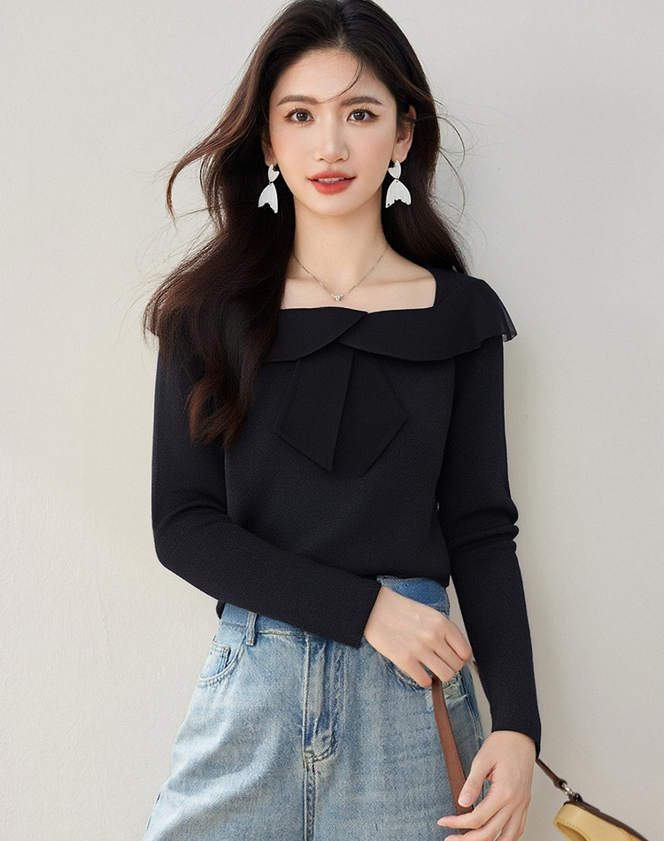 Bow all-match spring shirts tender slim pullover tops
