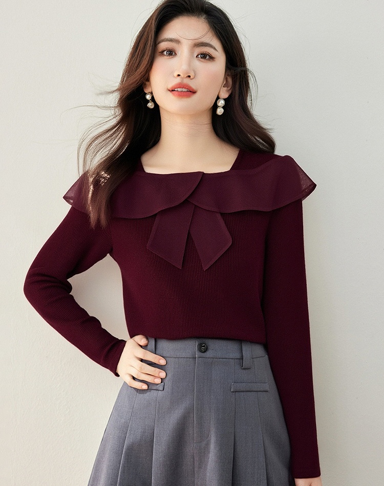 Bow all-match spring shirts tender slim pullover tops