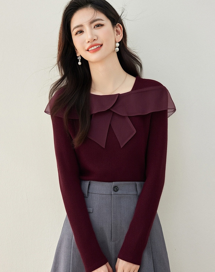 Bow all-match spring shirts tender slim pullover tops
