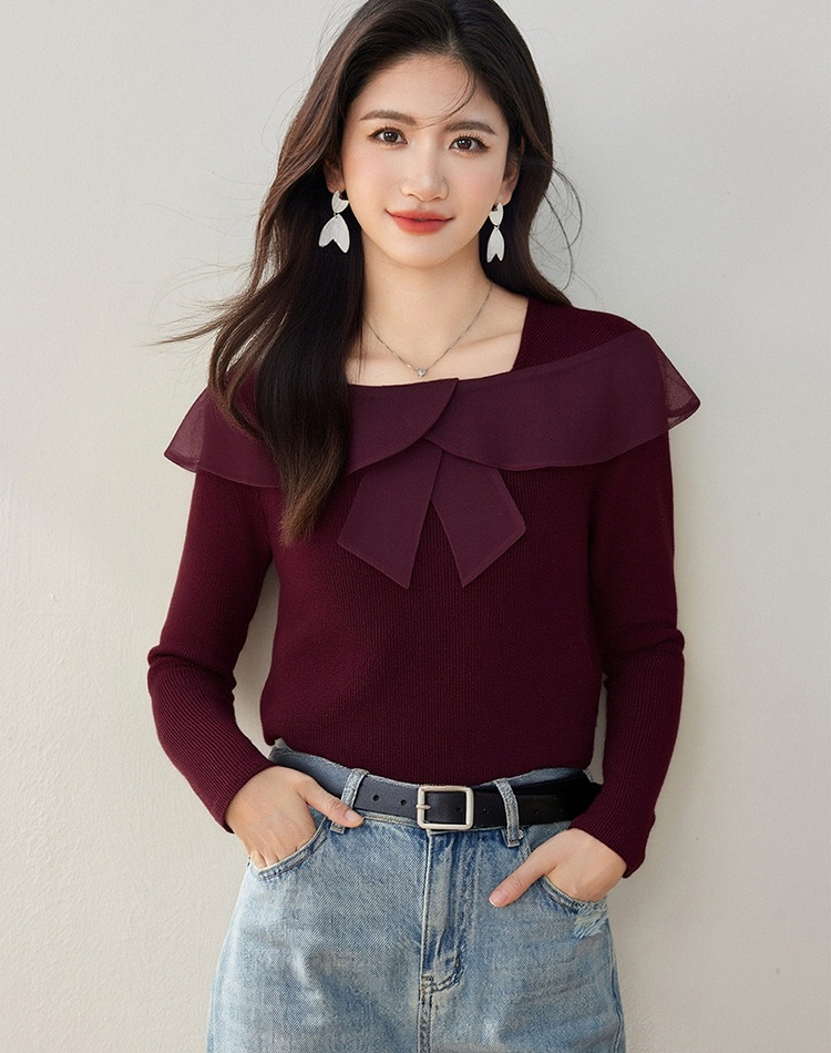 Bow all-match spring shirts tender slim pullover tops