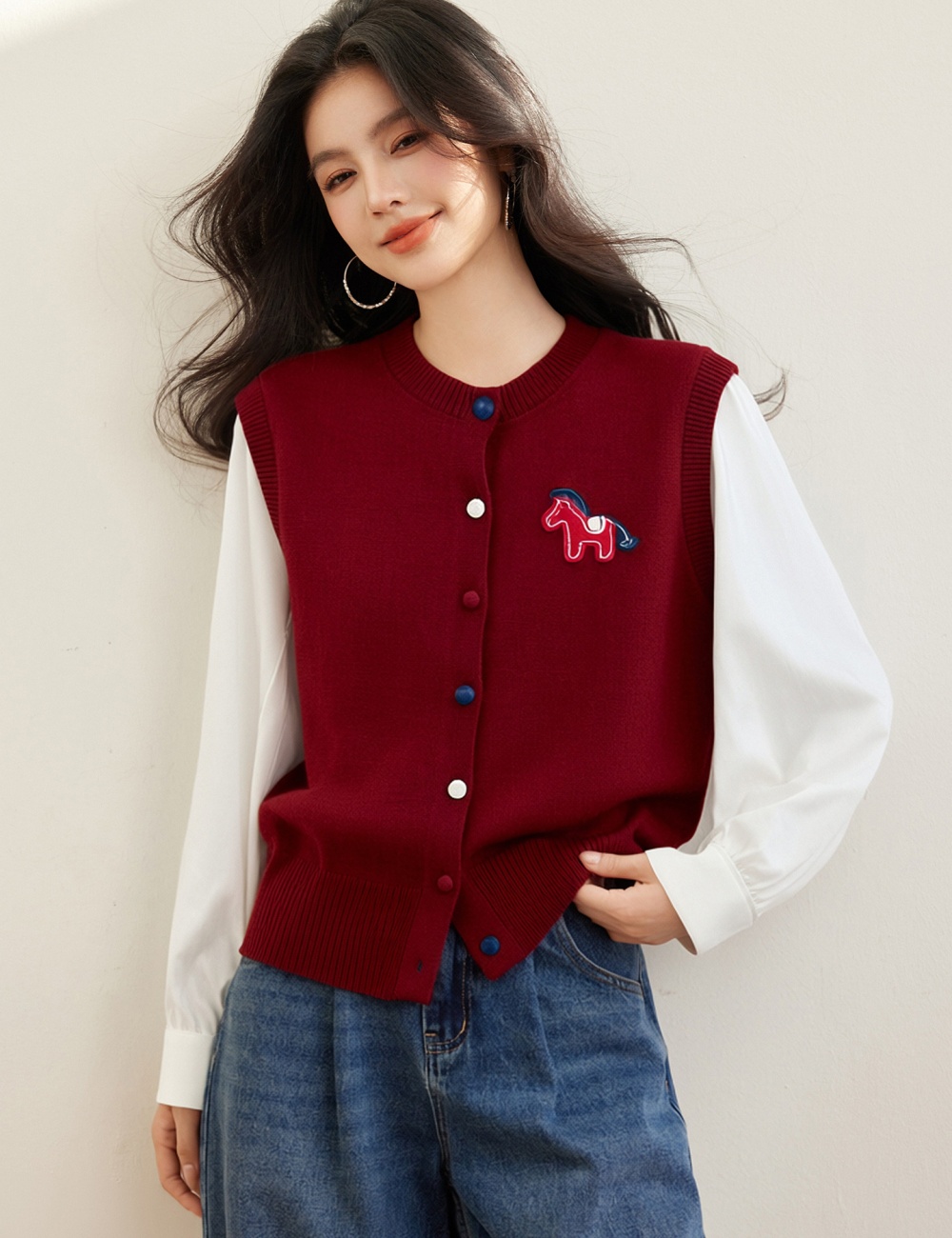 Mixed colors unique shirt Pseudo-two tops for women