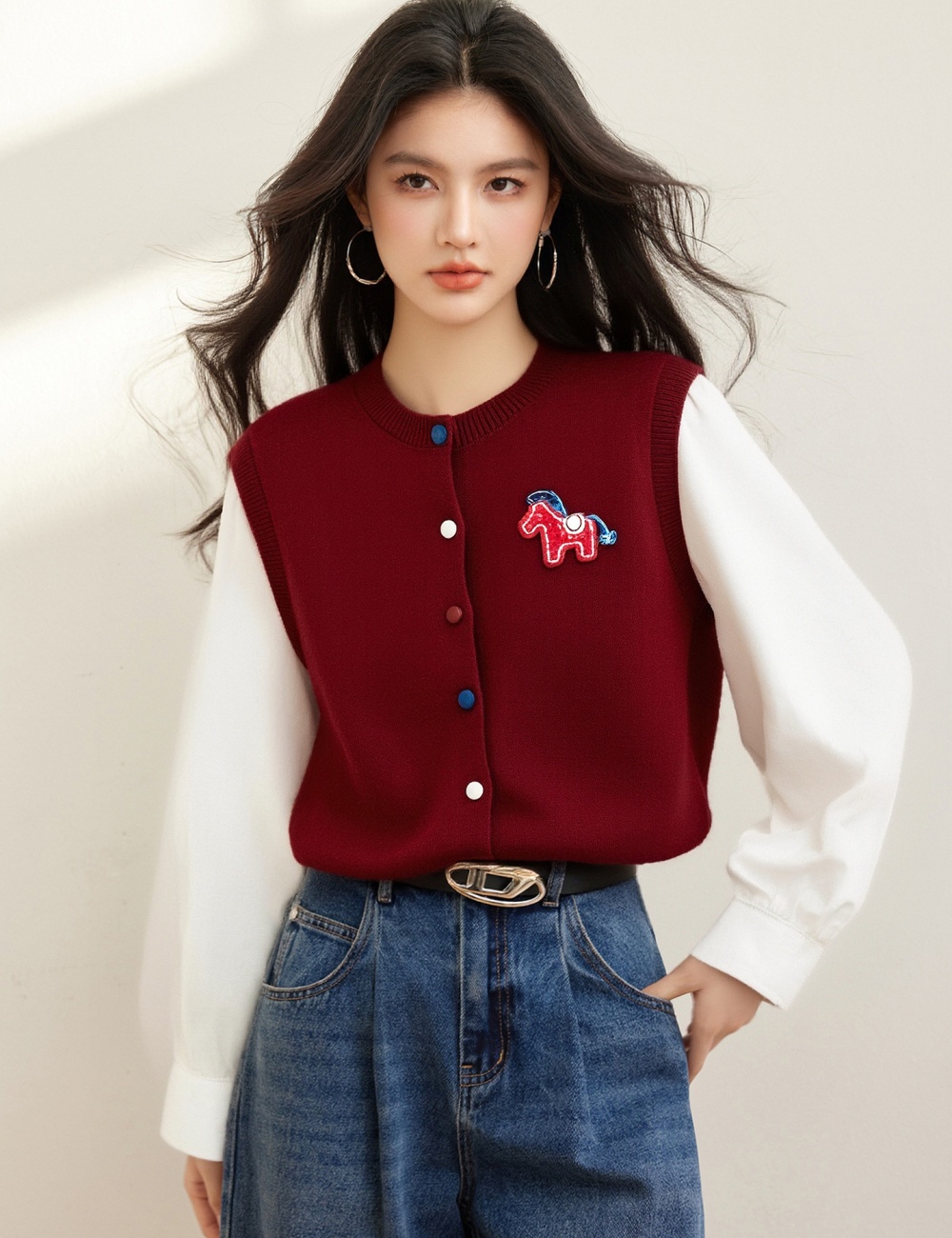 Mixed colors unique shirt Pseudo-two tops for women