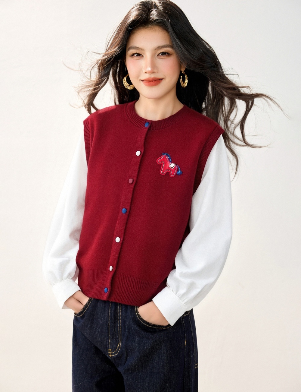 Mixed colors unique shirt Pseudo-two tops for women