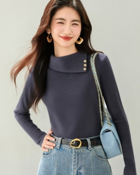 Retro spring tops France style buckle sweater