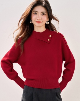 Unique irregular collar Korean style lazy sweater