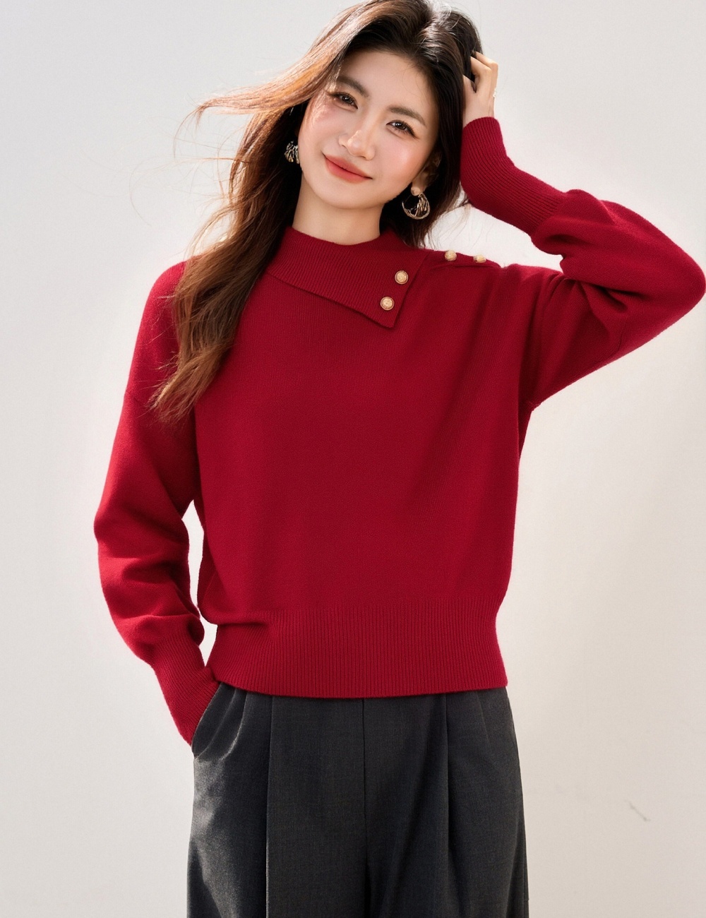 Unique irregular collar Korean style lazy sweater