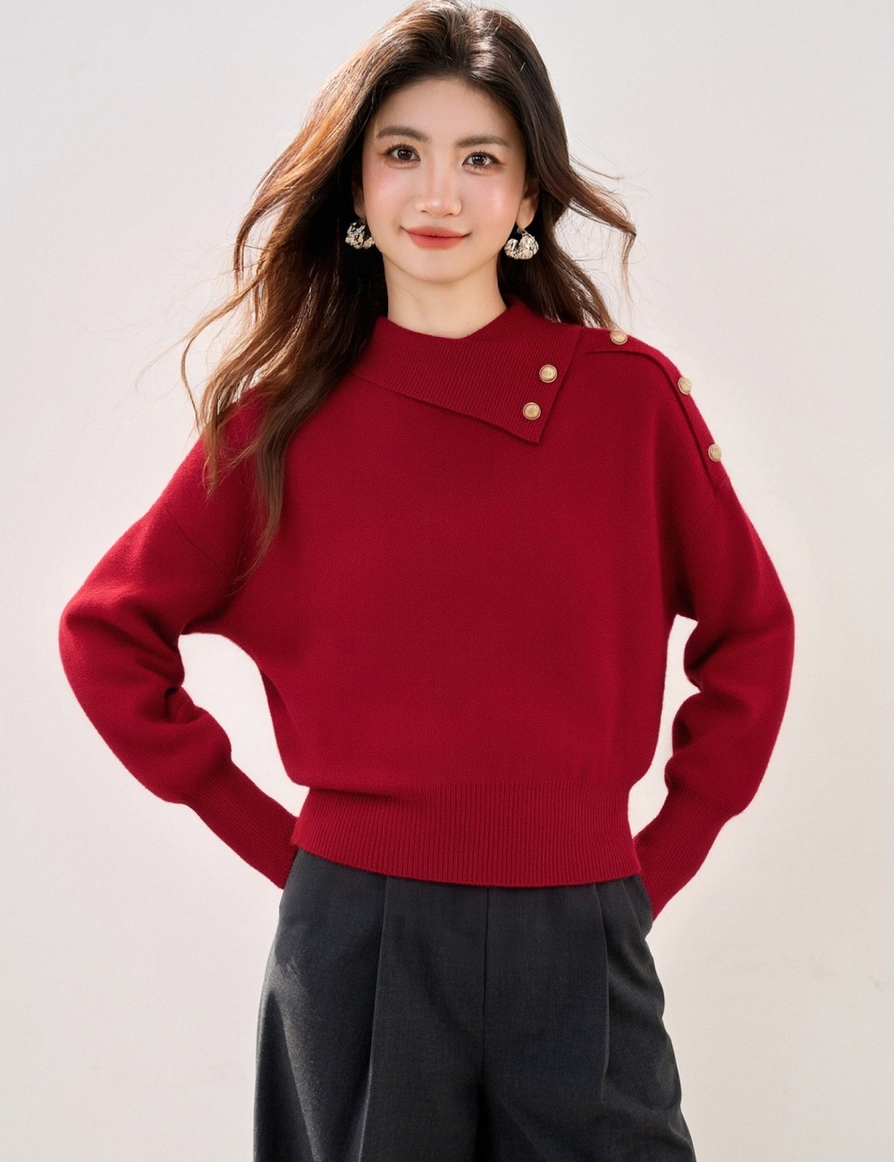 Unique irregular collar Korean style lazy sweater