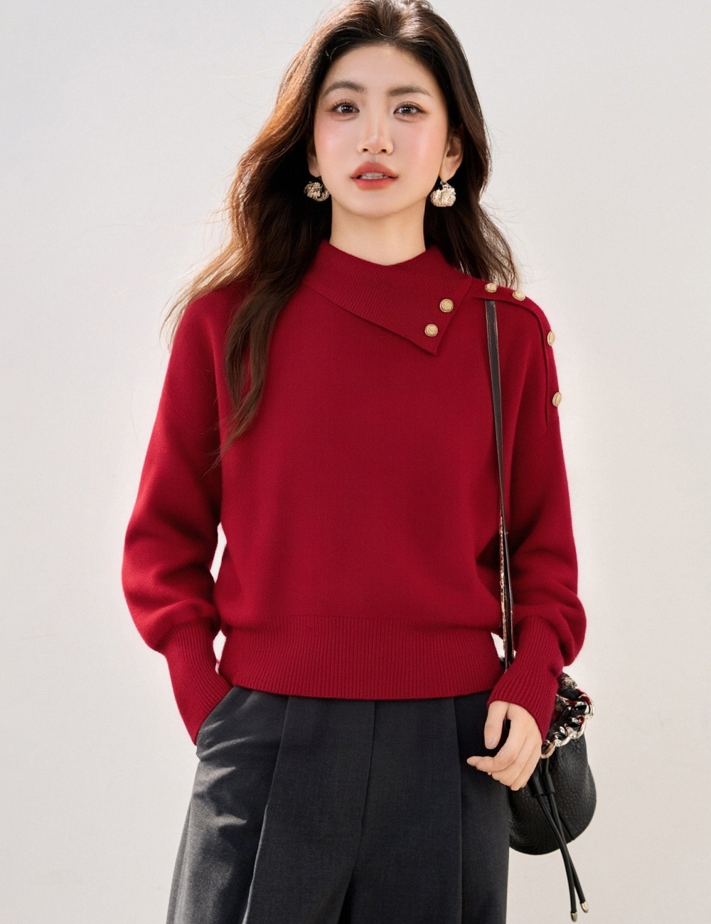 Unique irregular collar Korean style lazy sweater
