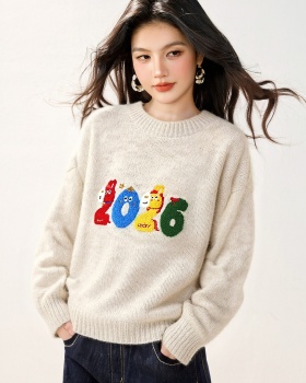 All-match pony show young tops loose embroidery sweater