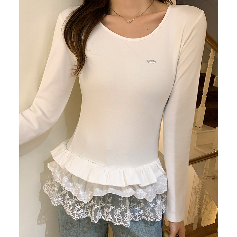 Long sleeve T-shirt white bottoming shirt for women