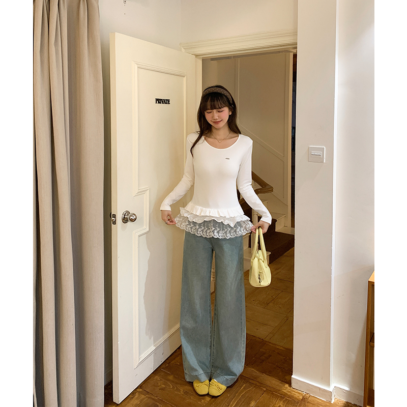 Long sleeve T-shirt white bottoming shirt for women