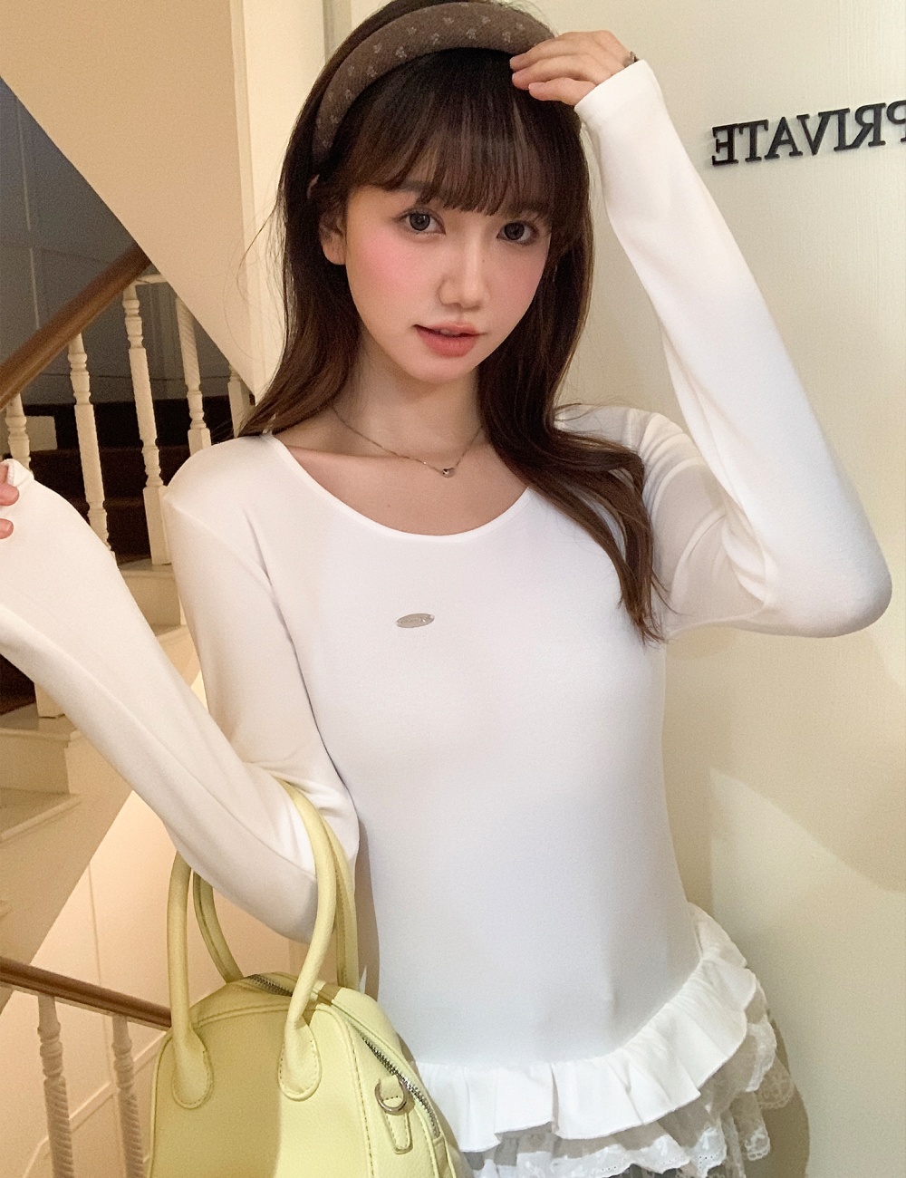 Long sleeve T-shirt white bottoming shirt for women