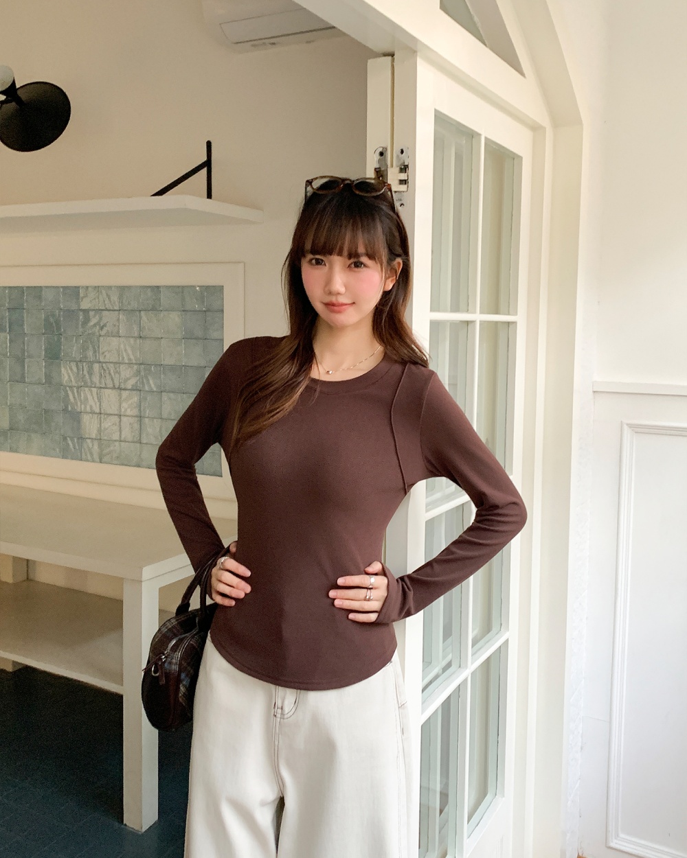Thick autumn and winter bottoming shirt blue tops for women