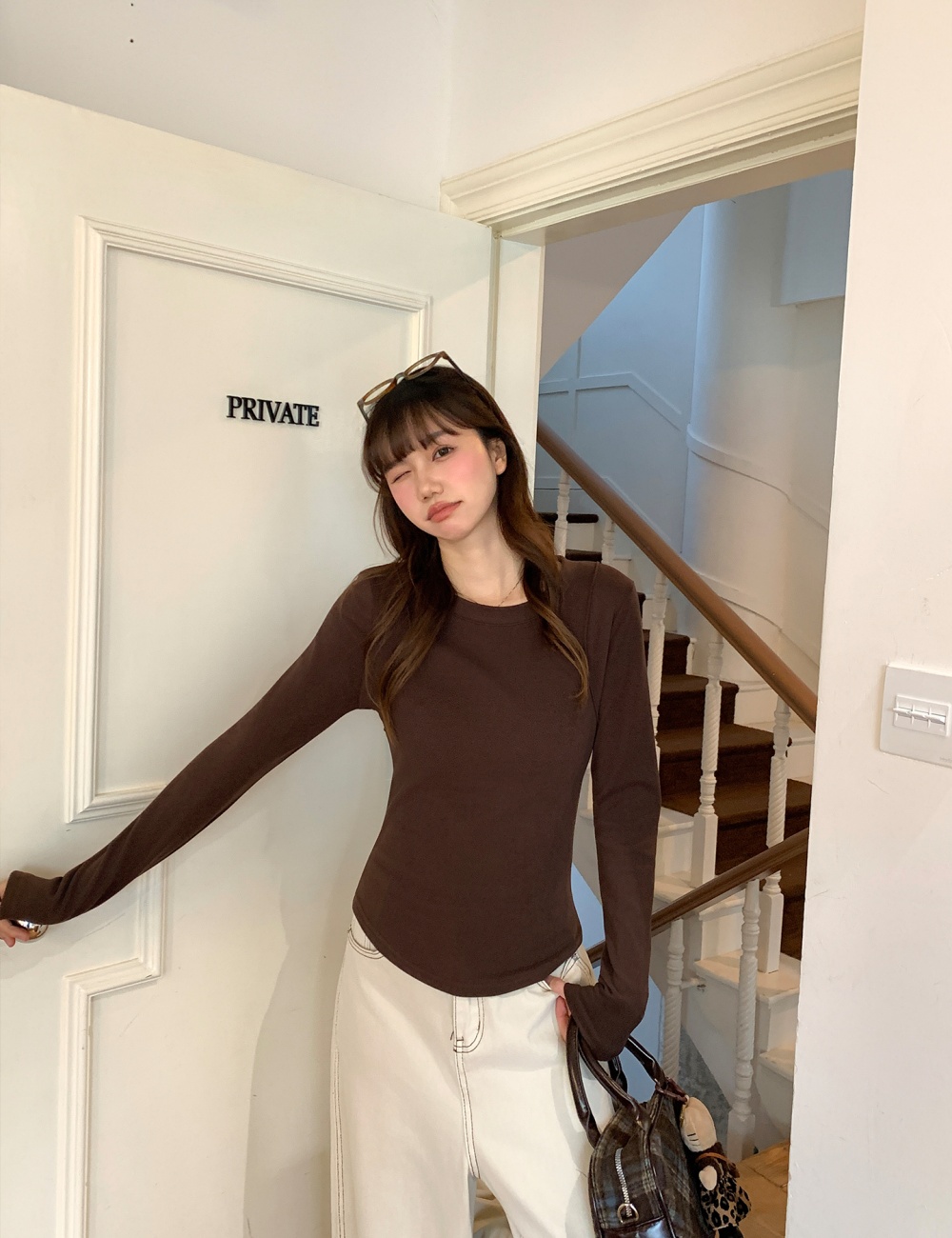 Thick autumn and winter bottoming shirt blue tops for women