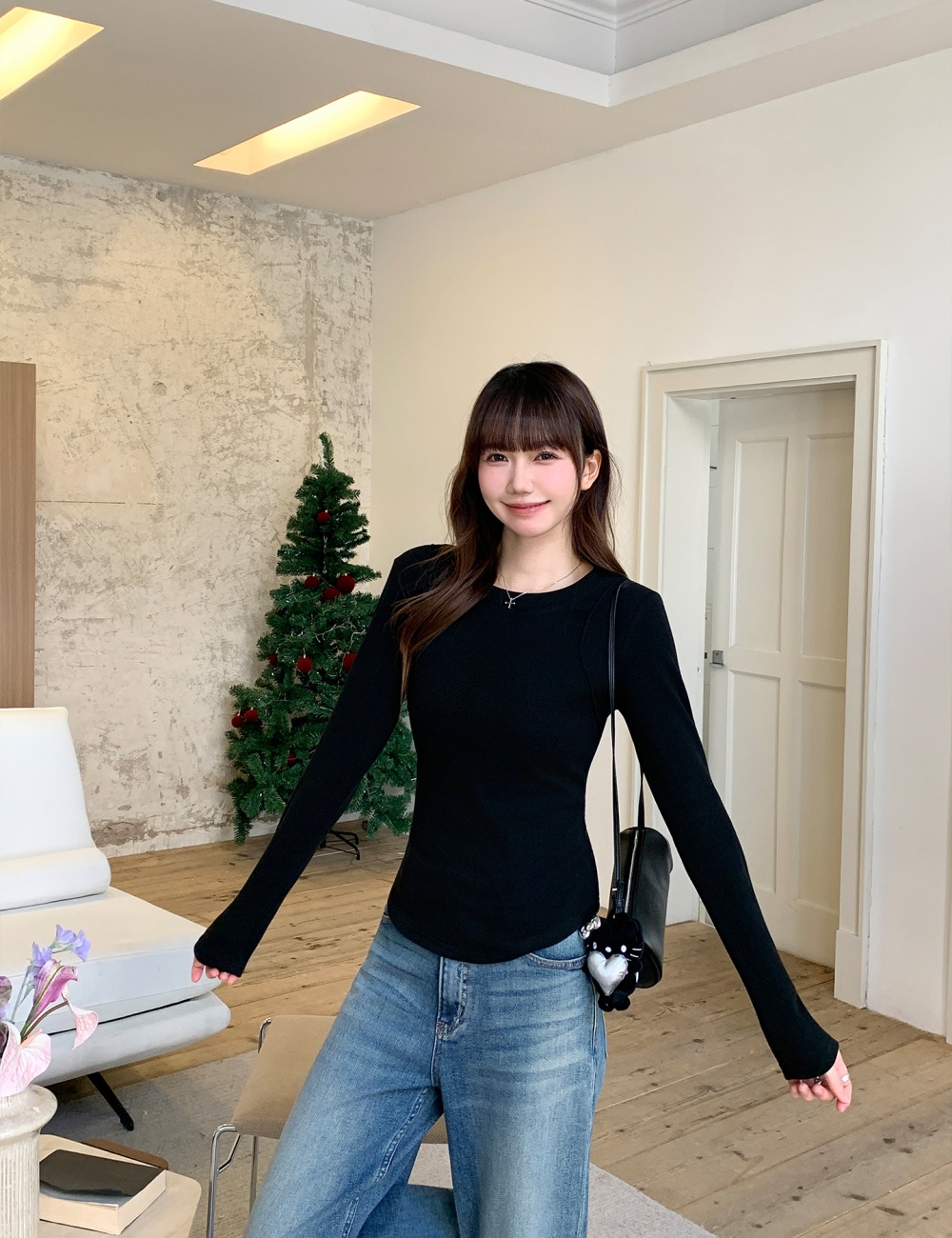 Thick autumn and winter bottoming shirt blue tops for women