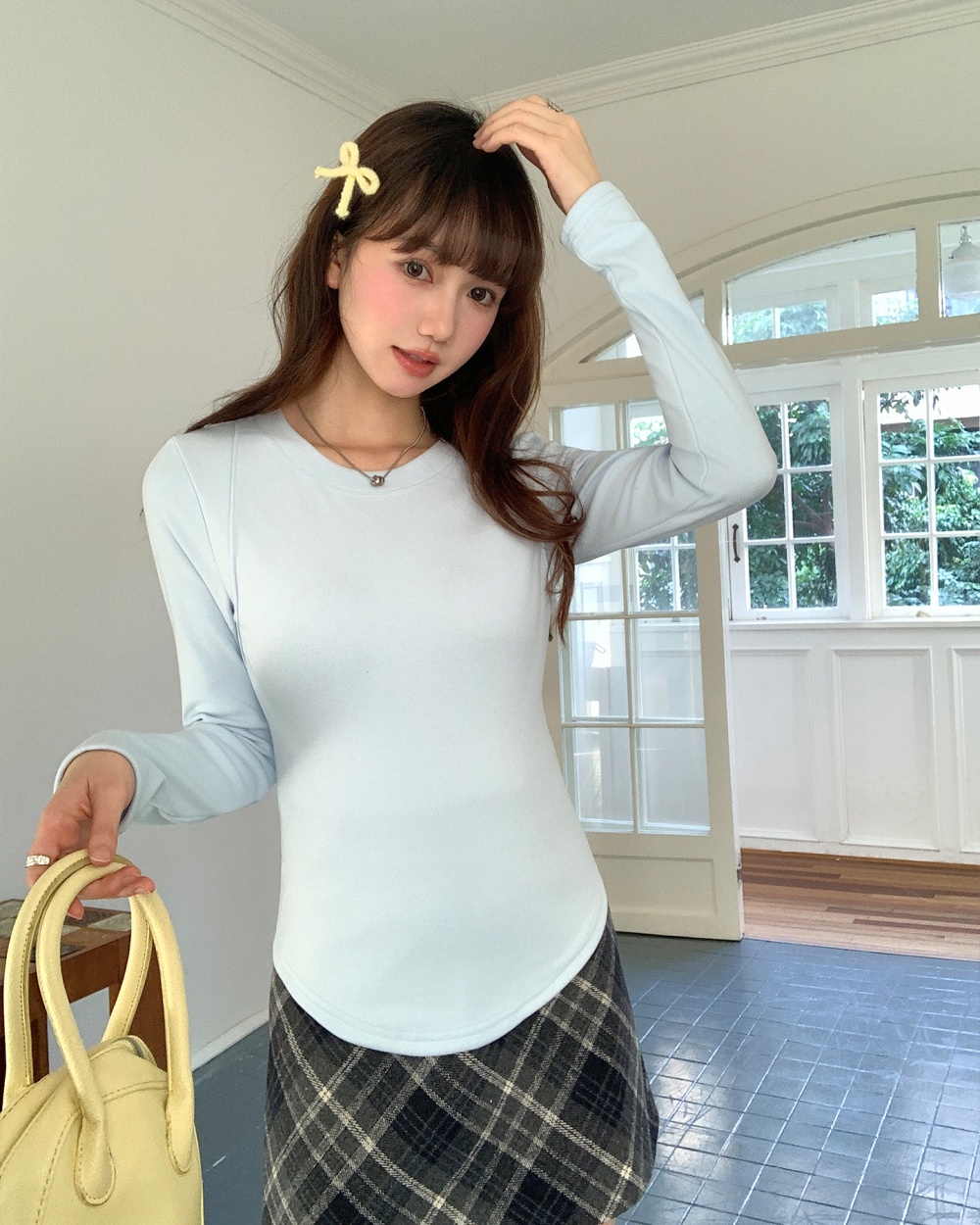 Thick autumn and winter bottoming shirt blue tops for women