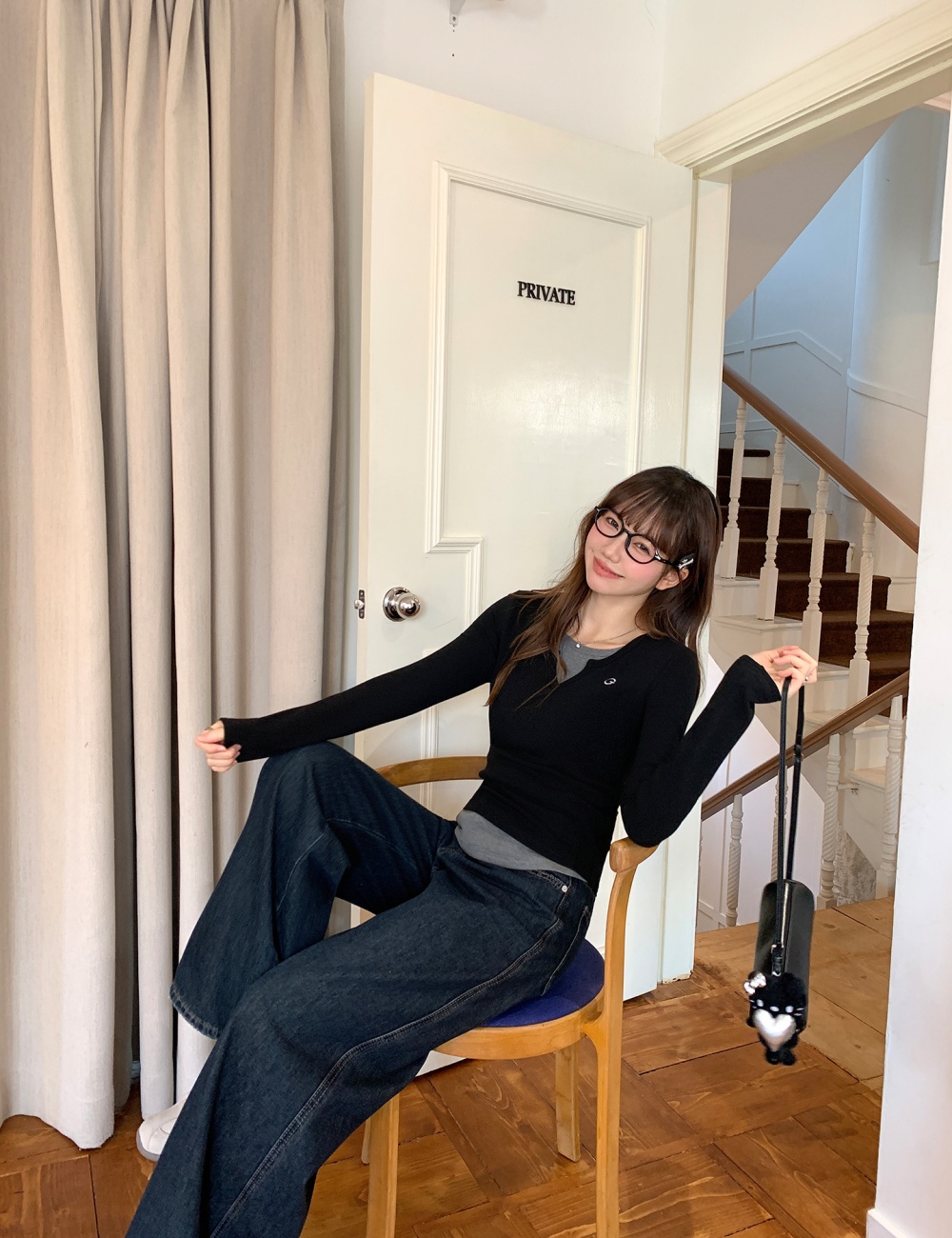 Pseudo-two gray bottoming shirt long sleeve T-shirt for women