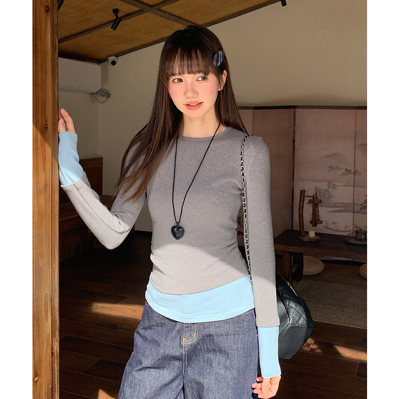 Long sleeve irregular T-shirt Korean style tops