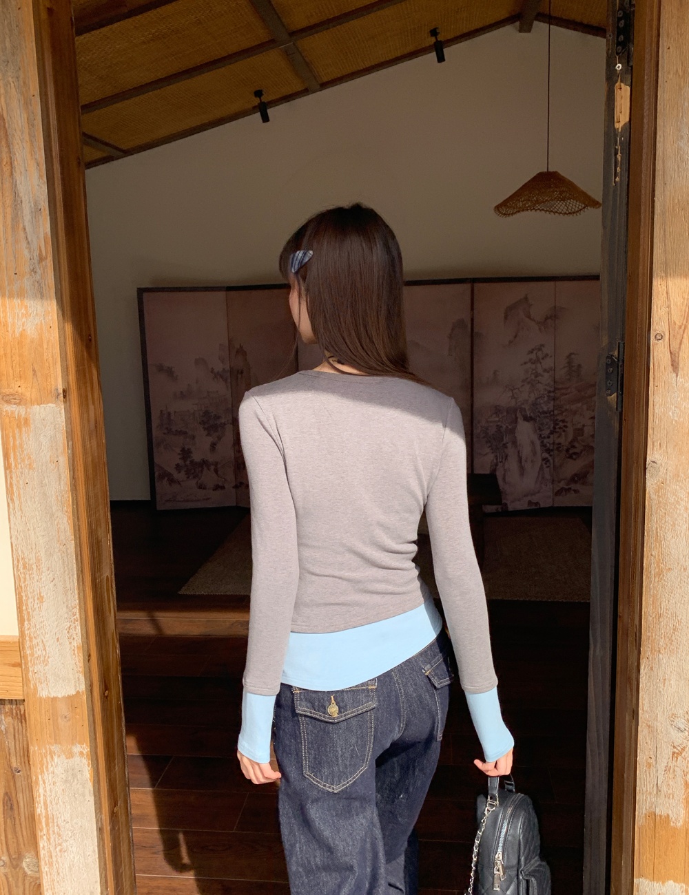 Long sleeve irregular T-shirt Korean style tops