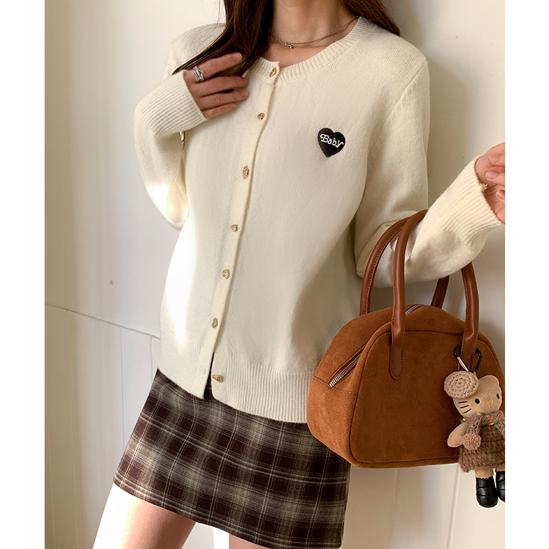Loose round neck coat lazy embroidery sweater for women
