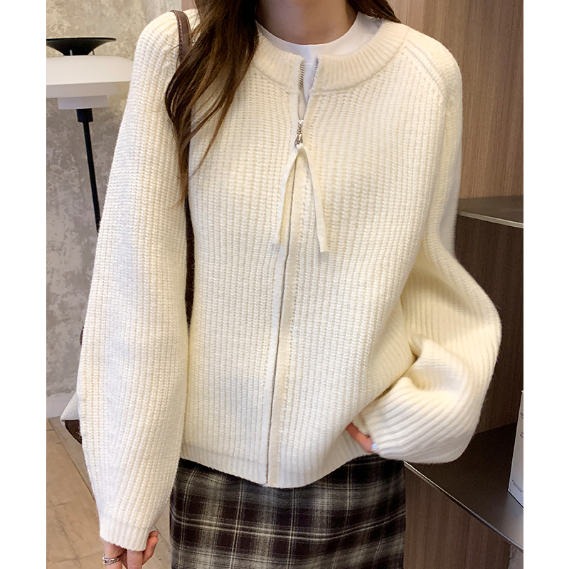Knitted coat double zip cardigan for women
