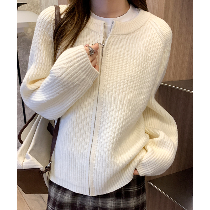 Knitted coat double zip cardigan for women