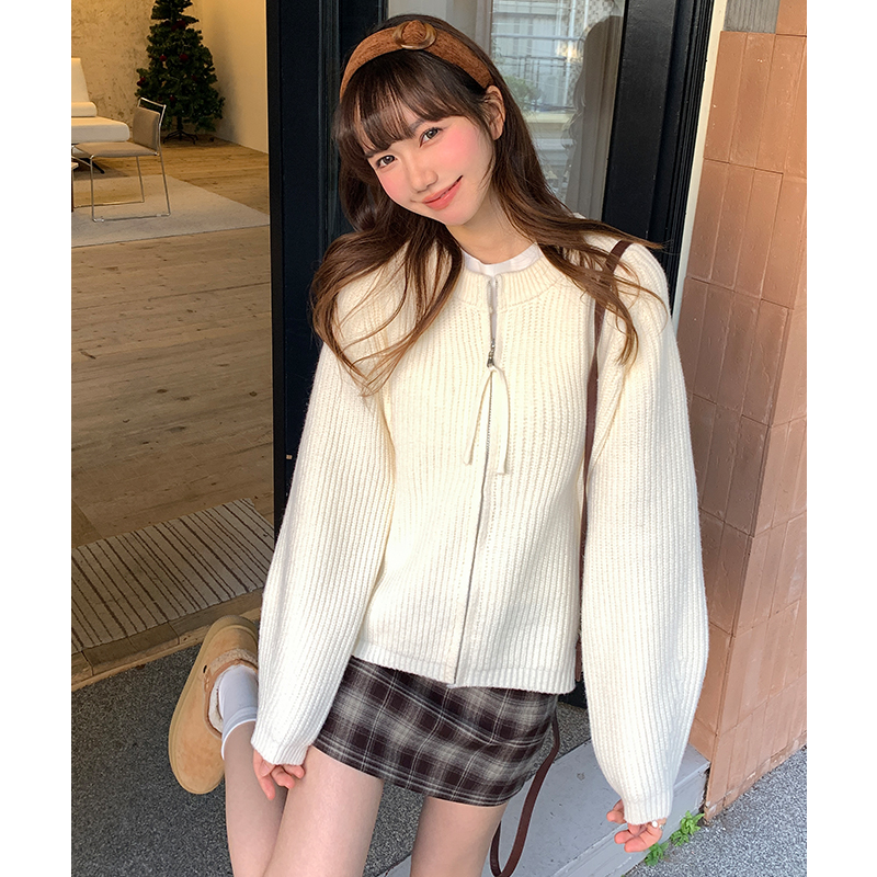 Knitted coat double zip cardigan for women