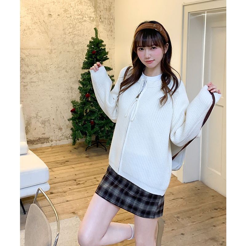 Knitted coat double zip cardigan for women