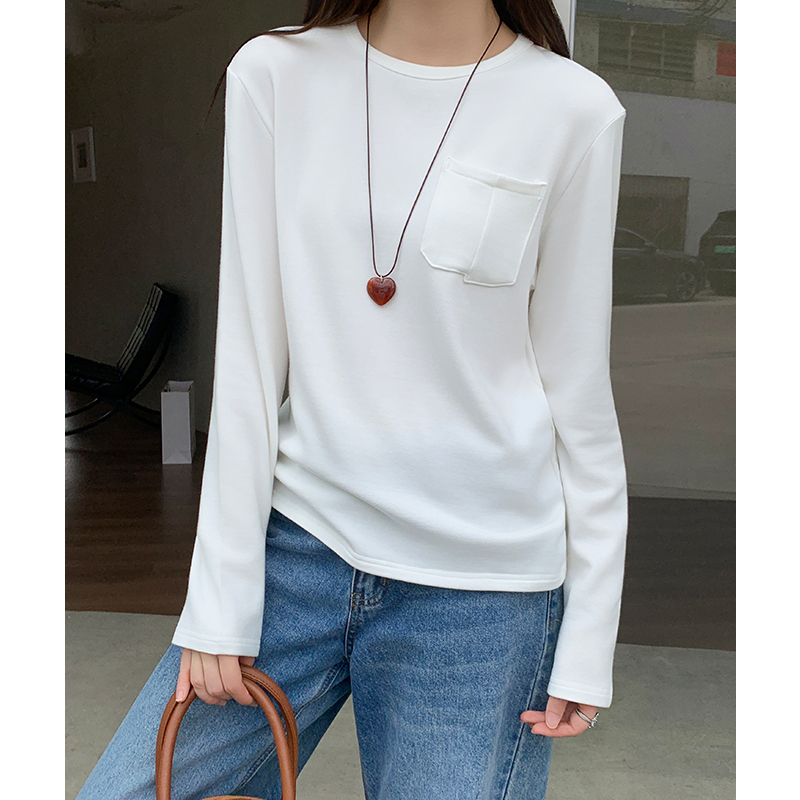 Round neck loose tops plus velvet T-shirt for women