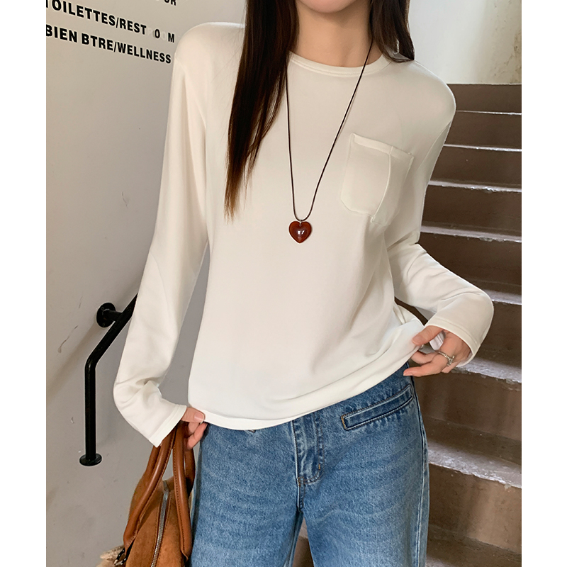 Round neck loose tops plus velvet T-shirt for women