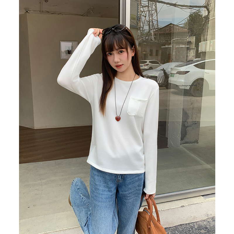 Round neck loose tops plus velvet T-shirt for women