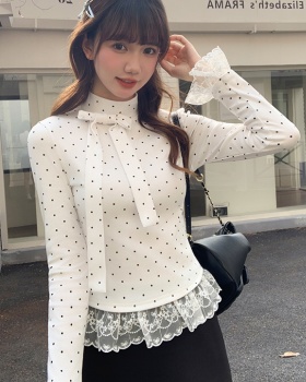 Polka dot tops lace bottoming shirt for women
