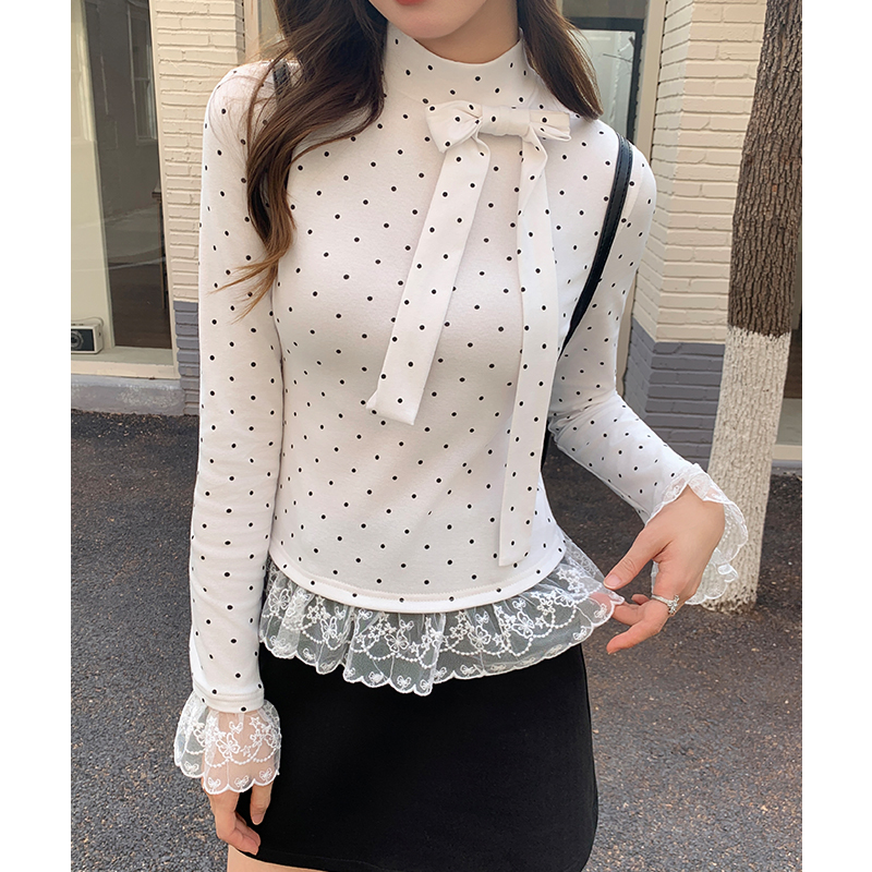 Polka dot tops lace bottoming shirt for women