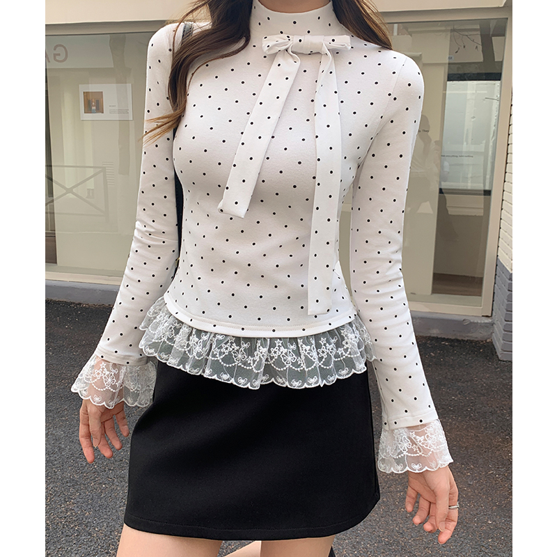 Polka dot tops lace bottoming shirt for women