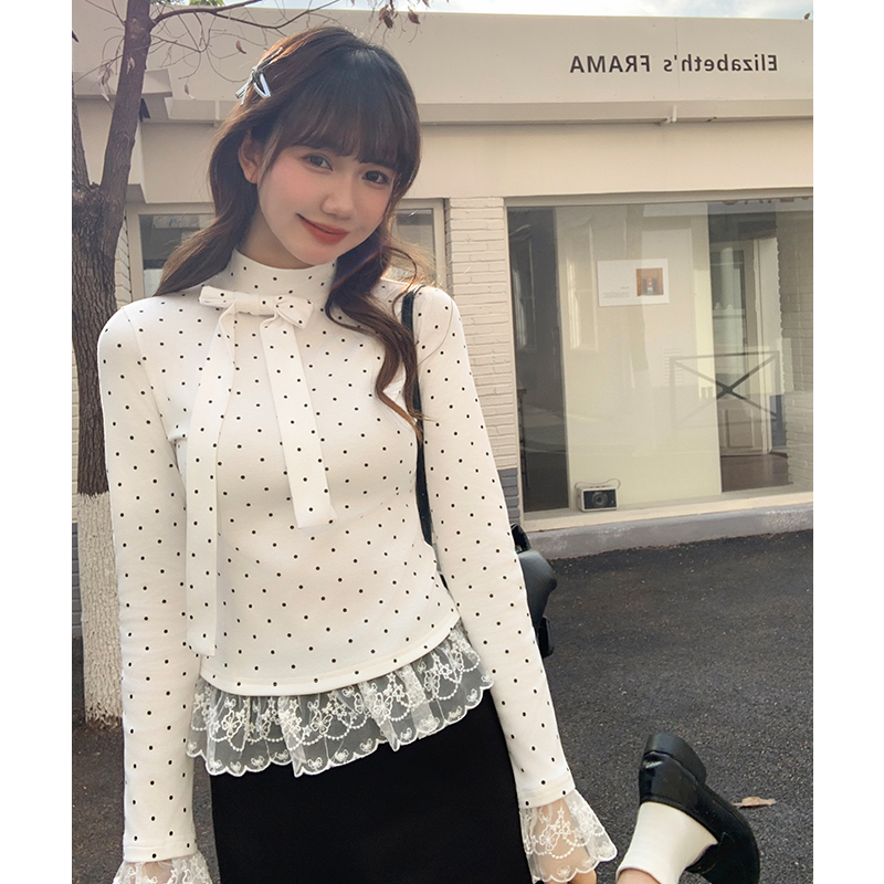 Polka dot tops lace bottoming shirt for women