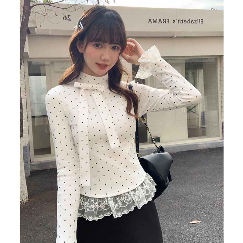 Polka dot tops lace bottoming shirt for women