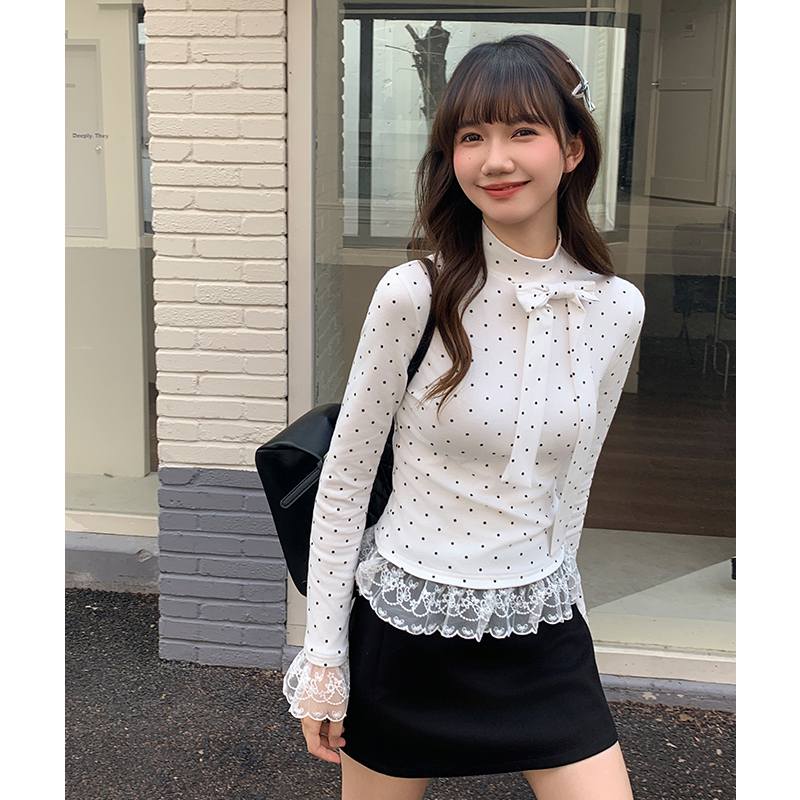 Polka dot tops lace bottoming shirt for women