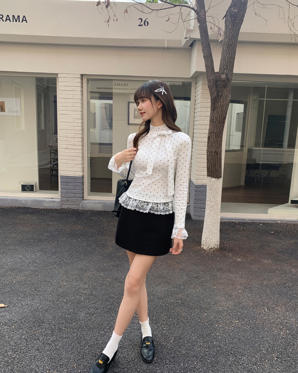 Polka dot tops lace bottoming shirt for women