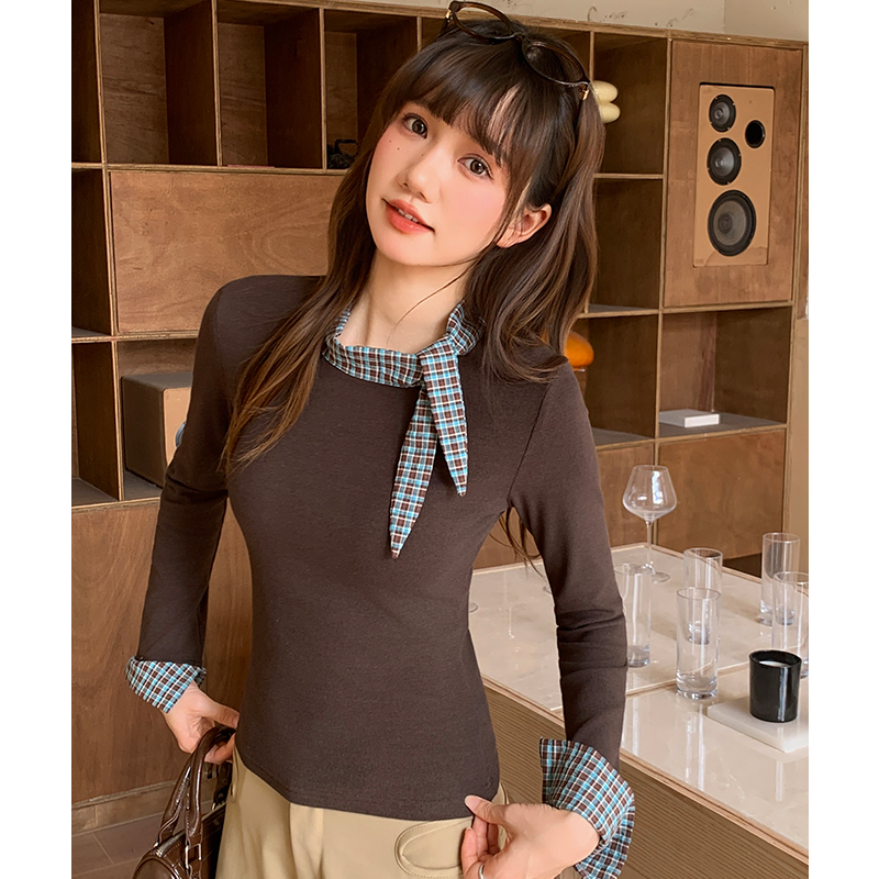 Plaid long sleeve T-shirt niche bottoming shirt