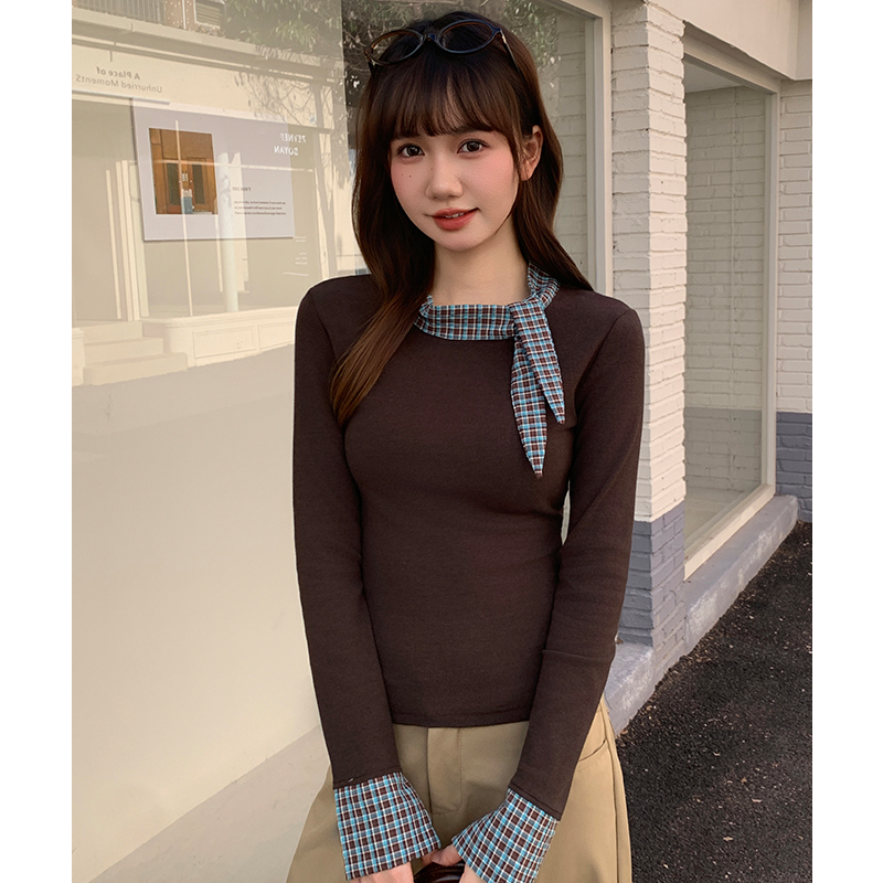 Plaid long sleeve T-shirt niche bottoming shirt