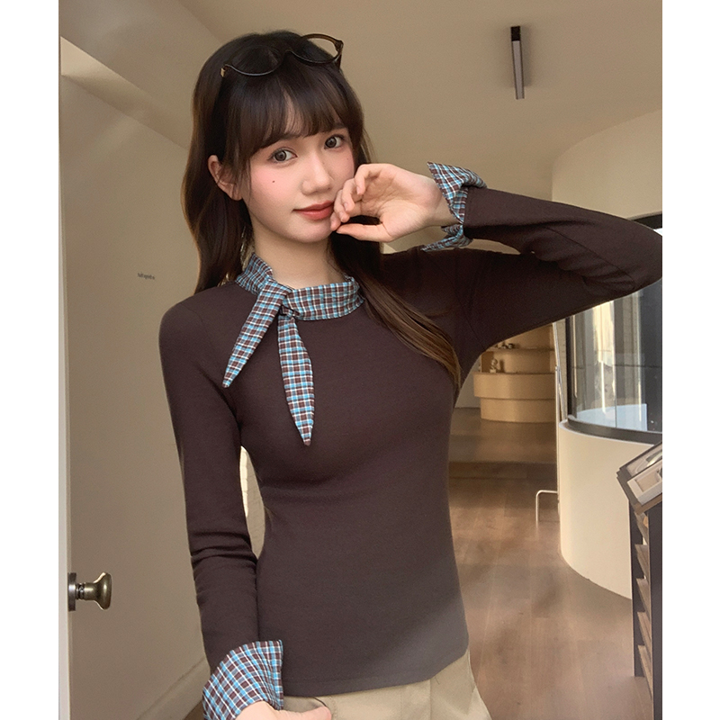Plaid long sleeve T-shirt niche bottoming shirt