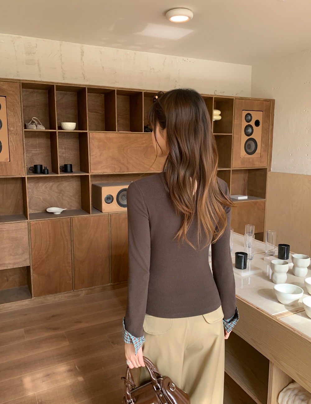 Plaid long sleeve T-shirt niche bottoming shirt