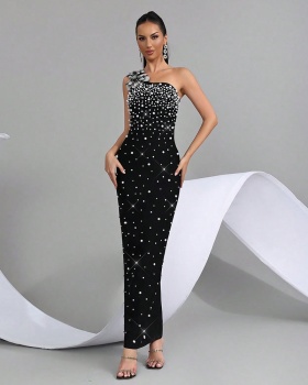 Slim flowers long dress rhinestone party dress