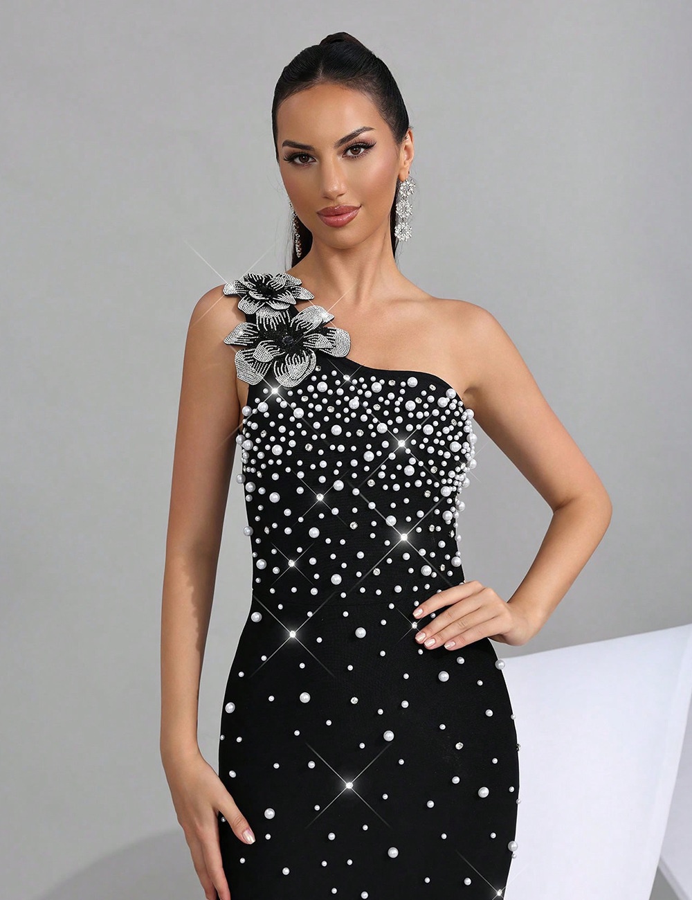 Slim flowers long dress rhinestone party dress