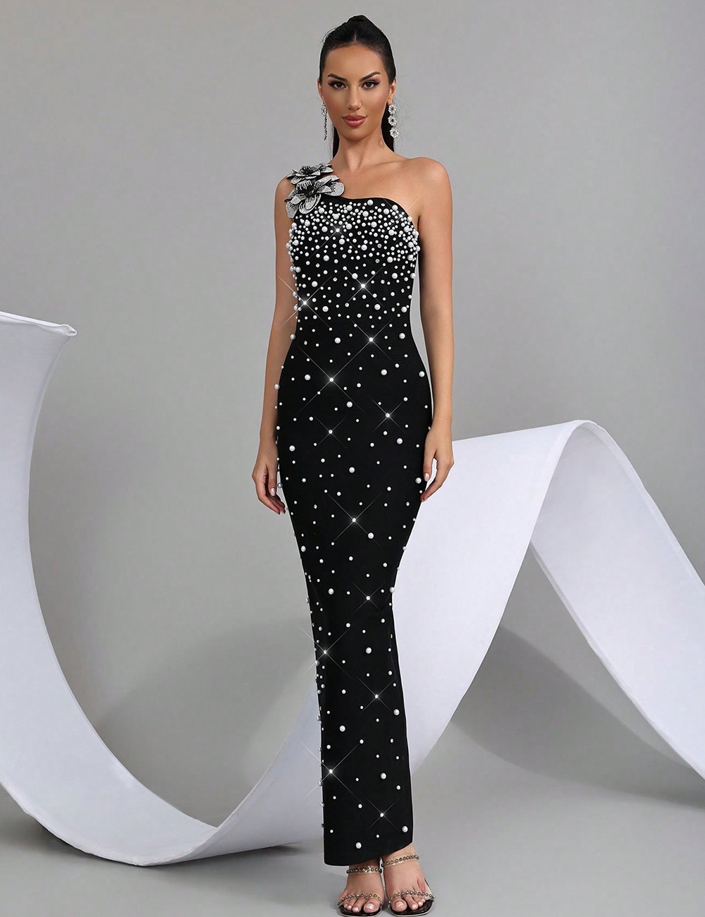 Slim flowers long dress rhinestone party dress