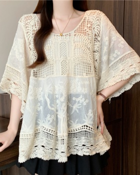 Embroidery large yard fat sister crochet hollow loose tops
