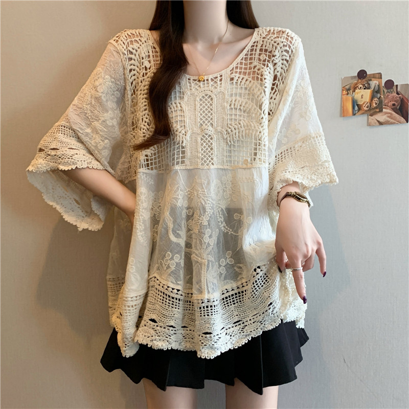 Embroidery large yard fat sister crochet hollow loose tops