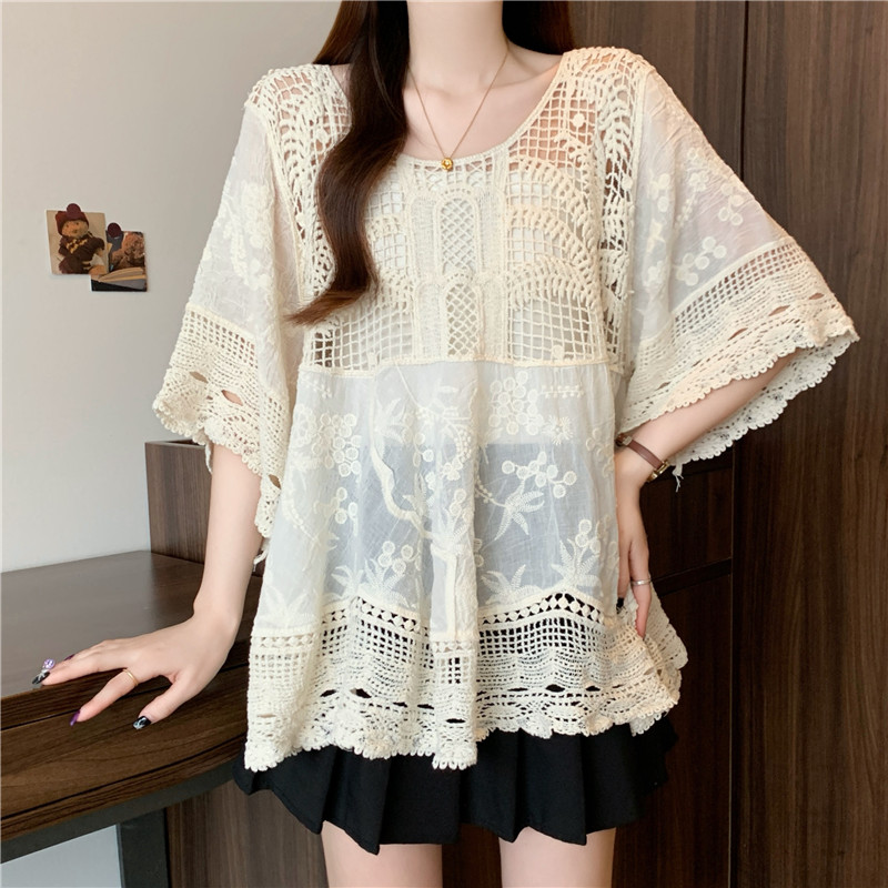 Embroidery large yard fat sister crochet hollow loose tops