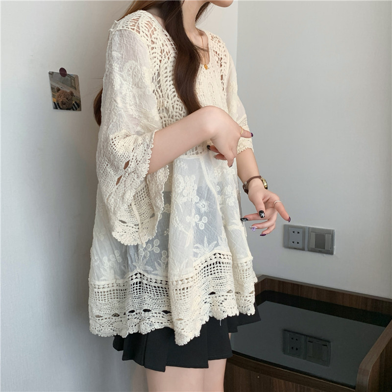 Embroidery large yard fat sister crochet hollow loose tops