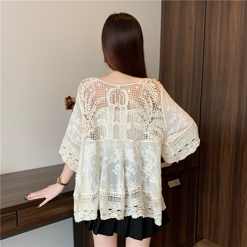Embroidery large yard fat sister crochet hollow loose tops